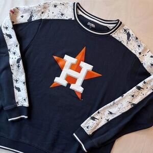Houston Astros Stitches MLB Crewneck Sweatshirt Splatter Sleeve Navy Size L